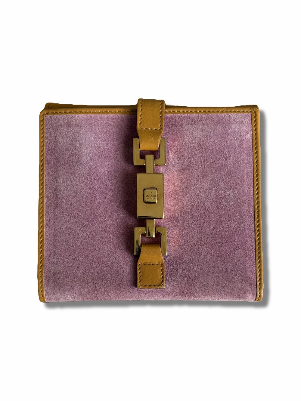 Gucci Purple Suede Wallet with Tan Trim